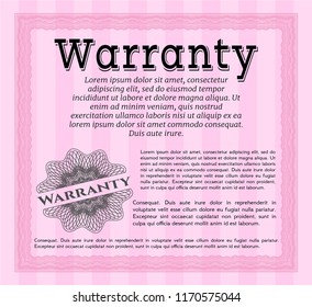 Pink Warranty Certificate template. Nice design. Customizable, Easy to edit and change colors. With quality background. 