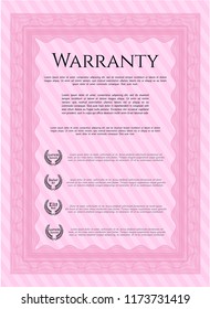 Pink Warranty Certificate template. Nice design. With complex background. Vector illustration. 