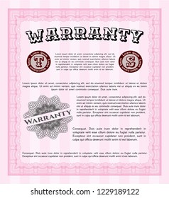 Pink Warranty Certificate template. Perfect design. Customizable, Easy to edit and change colors. With guilloche pattern. 