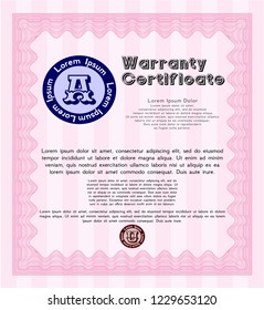 Pink Warranty Certificate template. Printer friendly. Cordial design. Customizable, Easy to edit and change colors. 