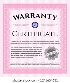 Pink Warranty Certificate template. Printer friendly. Beauty design. Detailed. 