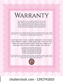 Pink Warranty Certificate template. Printer friendly. Artistry design. Vector illustration. 