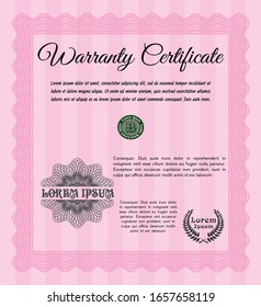 Plantilla de certificado de garantía rosada. Fácil de imprimir. Diseño de belleza. Ilustración vectorial. 