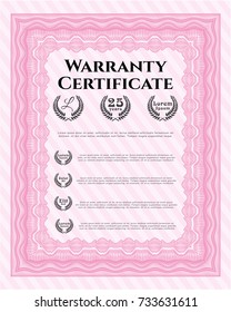 Pink Warranty Certificate template. Printer friendly. Detailed. Lovely design. 
