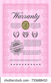 Pink Warranty Certificate template. Printer friendly. Nice design. Customizable, Easy to edit and change colors. 