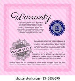 Pink Warranty Certificate template. With quality background. Vector illustration. Money Pattern. 