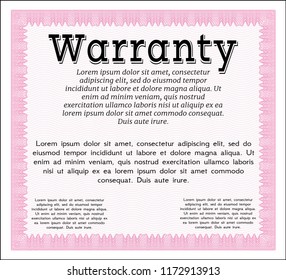 Pink Warranty Certificate template. Vector illustration. Printer friendly. Money Pattern design. 