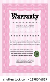 Pink Warranty Certificate template. Vector illustration. Printer friendly. Modern design. 