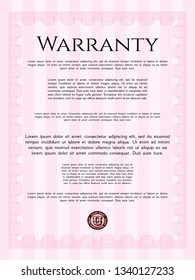 Pink Warranty Certificate template. Vector illustration. With guilloche pattern. Nice design. 