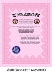 Pink Warranty. Complex background. Artistry design. Detailed. 