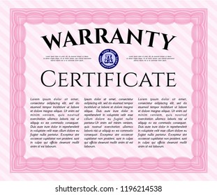Pink Warranty. With complex background. Customizable, Easy to edit and change colors. Lovely design. 