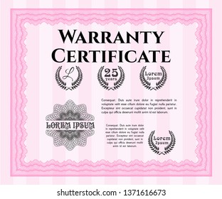 Pink Warranty. With complex background. Customizable, Easy to edit and change colors. Retro design. 