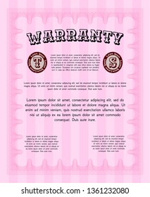 Pink Warranty. With complex background. Modern design. Detailed. 