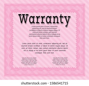 Pink Warranty. With complex background. Money design. Vector illustration. 