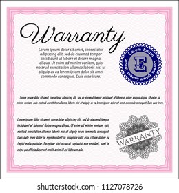 Pink Warranty. With complex background. Vector illustration. Good design. 