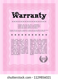 Pink Warranty. Complex background. Vector illustration. Artistry design. 