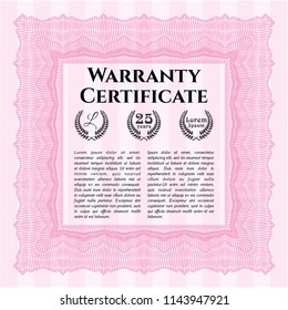Pink Warranty. Complex background. Vector illustration. Nice design. 