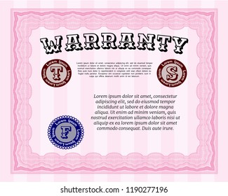Pink Warranty. With complex background. Vector illustration. Retro design. 