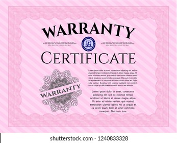 Pink Warranty. Complex background. Vector illustration. Superior design. 
