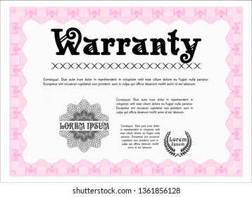 Pink Warranty. With complex background. Vector illustration. Money Pattern design. 