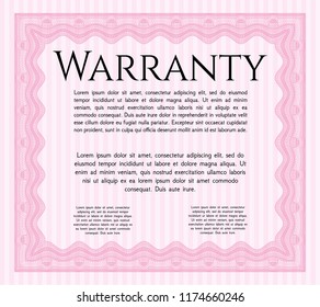 Pink Warranty. With complex linear background. Money Pattern design. Vector illustration. 