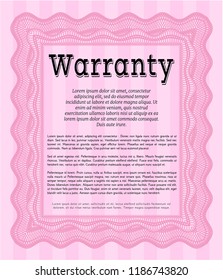 Pink Warranty. With complex linear background. Retro design. Detailed. 