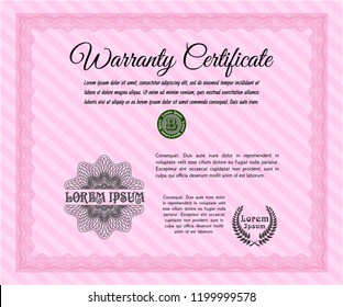 Pink Warranty. With complex linear background. Superior design. Vector illustration. 