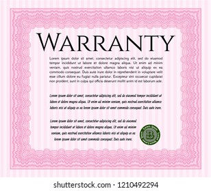 Pink Warranty. With complex linear background. Excellent design. Detailed. 