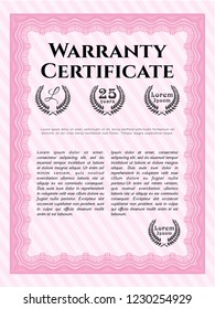 Pink Warranty. With complex linear background. Modern design. Vector illustration. 