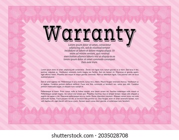 Pink Warranty. Cordial design.  With linear background.  Detailed. 