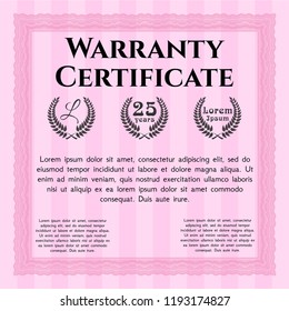 Pink Warranty. Cordial design. Vector illustration. Complex background. 