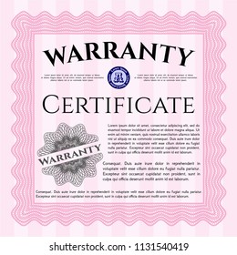Pink Warranty. Customizable, Easy to edit and change colors. With complex linear background. Money design. 