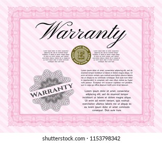 Pink Warranty. Customizable, Easy to edit and change colors. With guilloche pattern and background. Superior design. 