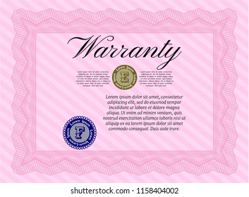 Pink Warranty. Customizable, Easy to edit and change colors. With great quality guilloche pattern. Artistry design. 