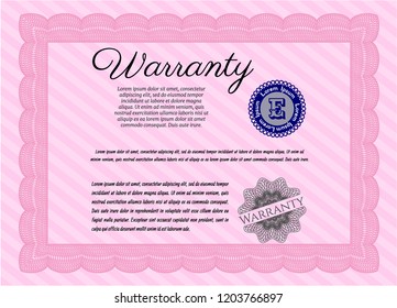 Pink Warranty. Customizable, Easy to edit and change colors. With quality background. Money style design. 