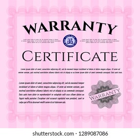 Pink Warranty. Customizable, Easy to edit and change colors. With background. Money Pattern. 