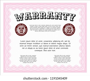 Pink Warranty. Detailed. Complex background. Money Pattern. 