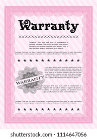 Pink Warranty. Detailed. With guilloche pattern. Perfect design. 