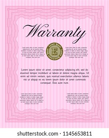 Pink Warranty. Detailed. With guilloche pattern and background. Artistry design. 