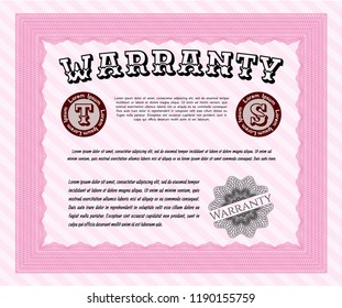 Pink Warranty. Detailed. With guilloche pattern. Retro design. 