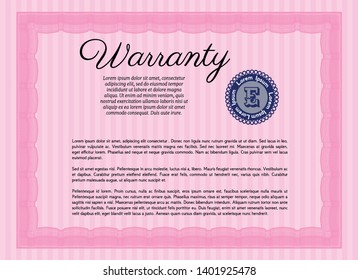 Pink Warranty. Easy to print. Lovely design. Vector illustration. 