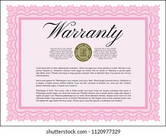 Pink Warranty. Easy to print. Vector illustration. Elegant design. 