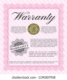 Pink Warranty. Easy to print. Vector illustration. Money style design. 