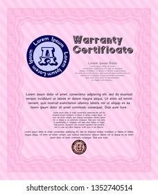 Pink Warranty. Elegant design. With complex background. Vector illustration. 