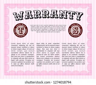Pink Warranty. Elegant design. Printer friendly. Vector illustration. 