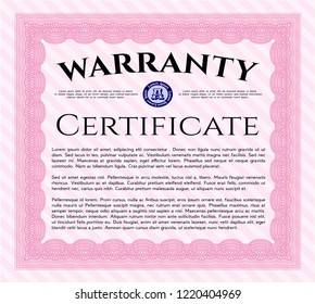 Pink Warranty. Elegant design. Vector illustration. With complex linear background. 