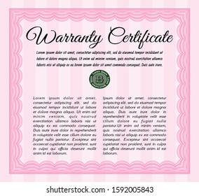 Pink Warranty. Good design. Vector illustration. Complex background. 