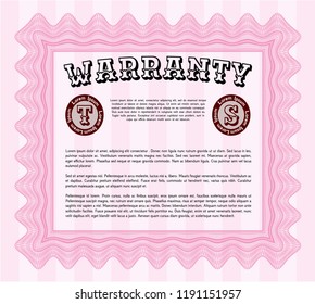 Pink Warranty. With great quality guilloche pattern. Cordial design. Customizable, Easy to edit and change colors. 
