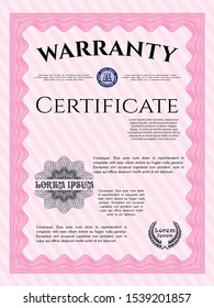 Pink Warranty. With great quality guilloche pattern. Money Pattern design. Customizable, Easy to edit and change colors. 