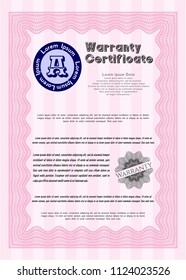 Pink Warranty. With guilloche pattern and background. Beauty design. Vector illustration. 